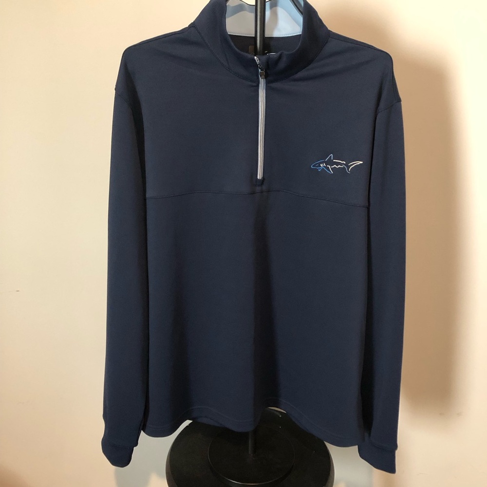 Greg Norman Collection Navy Blue Quarter-Zip Pullover with Shark Logo